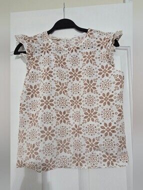lululemon athletica White Top with Brown Floral Medallion Print